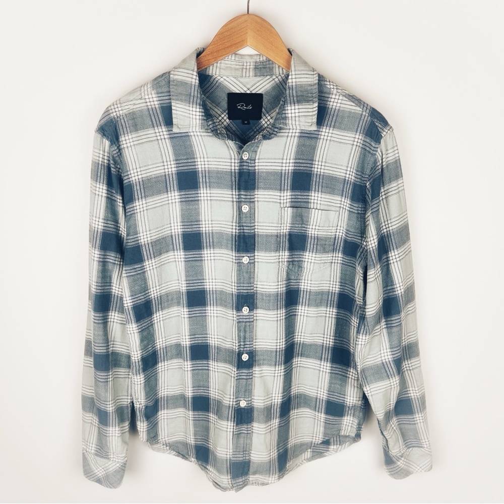 Rails Wyatt Plaid Long Sleeve Button Down Shirt Blue White Seafoam Men’s Size M